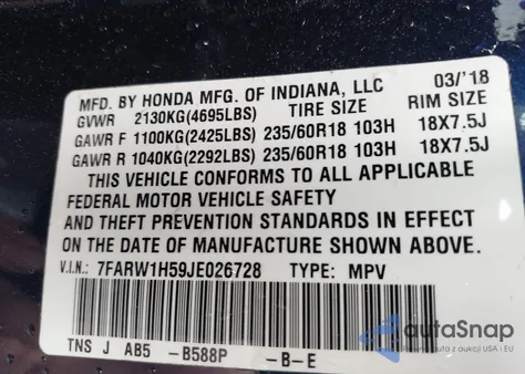2018 Honda Cr-V Ex from USA, damaged, VIN 7FARW1H59JE026728